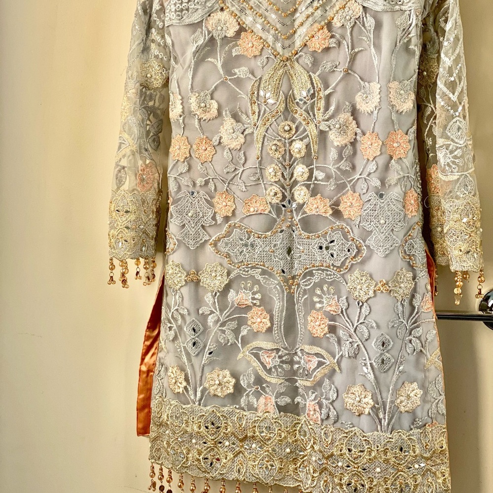 Pakistani- NEW embroidered 2 piece outfit for eid/party in Silver/ sky blue.